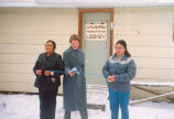 Mrs. Ominyak Little Buffalo WI, Kathryn Habberfield and ??? At opening of Little Buffalo WI library, 