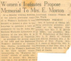 Women's Institutes Propose Memorial to Mrs. E. Morton 